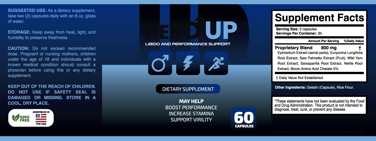 Hero Up ingredients for male wellness support